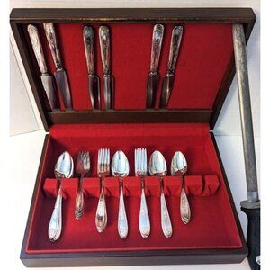 Oneida Peerless Lorain 1928 Silverplate Flatware Set — Service for 6 w/ Wood Box